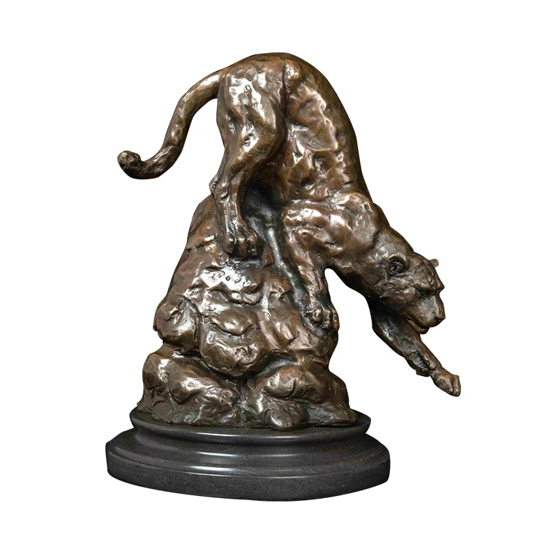 

DW-074 Panther Sculpture Statue Hot Casting Bronze Leopard Wildlife Figurine Marble Base Modern Art for Home Decor Accessories