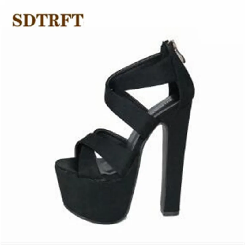 Женские босоножки на очень высоком толстом каблуке 17 см размеры 34 38|sandals black|heel