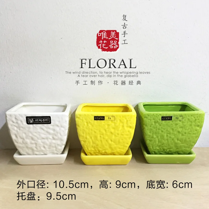 Керамические горшки с квадратным цветным мясистым горшечным подносом узкий