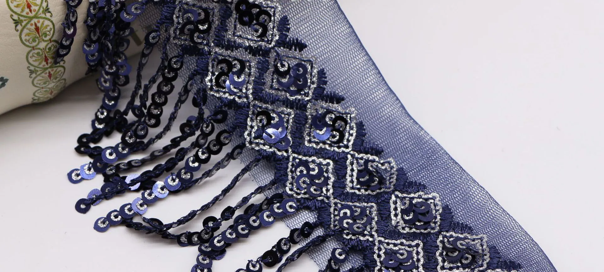 Navyblue 3 метра 13 см Сетка Блестки Кружева отделка кисточкой Кружева ленты тесьма для латинских танцев платье бахрома Обрезка DIY Швейные аксессуары - Цвет: Navyblue