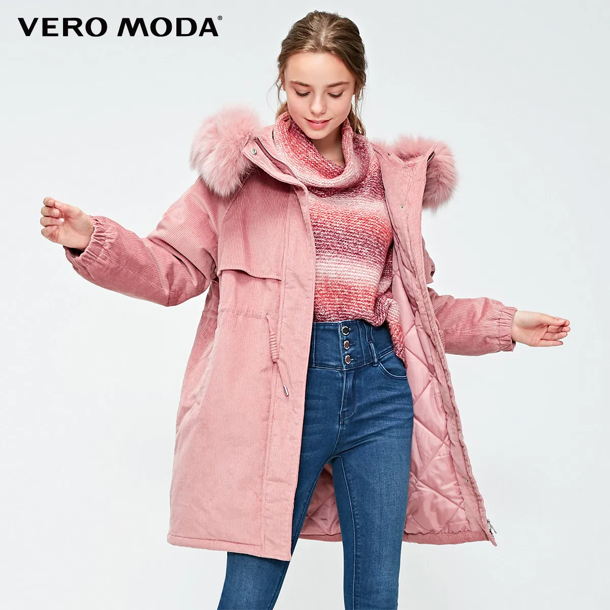 Pale mauve Vero Moda Новинка куртка женская зимняя съемный воротник из лисьего меха Вельветовая верхняя одежда оверсайз подкладка парка пальто | 318422508 - Цвет: Pale mauve