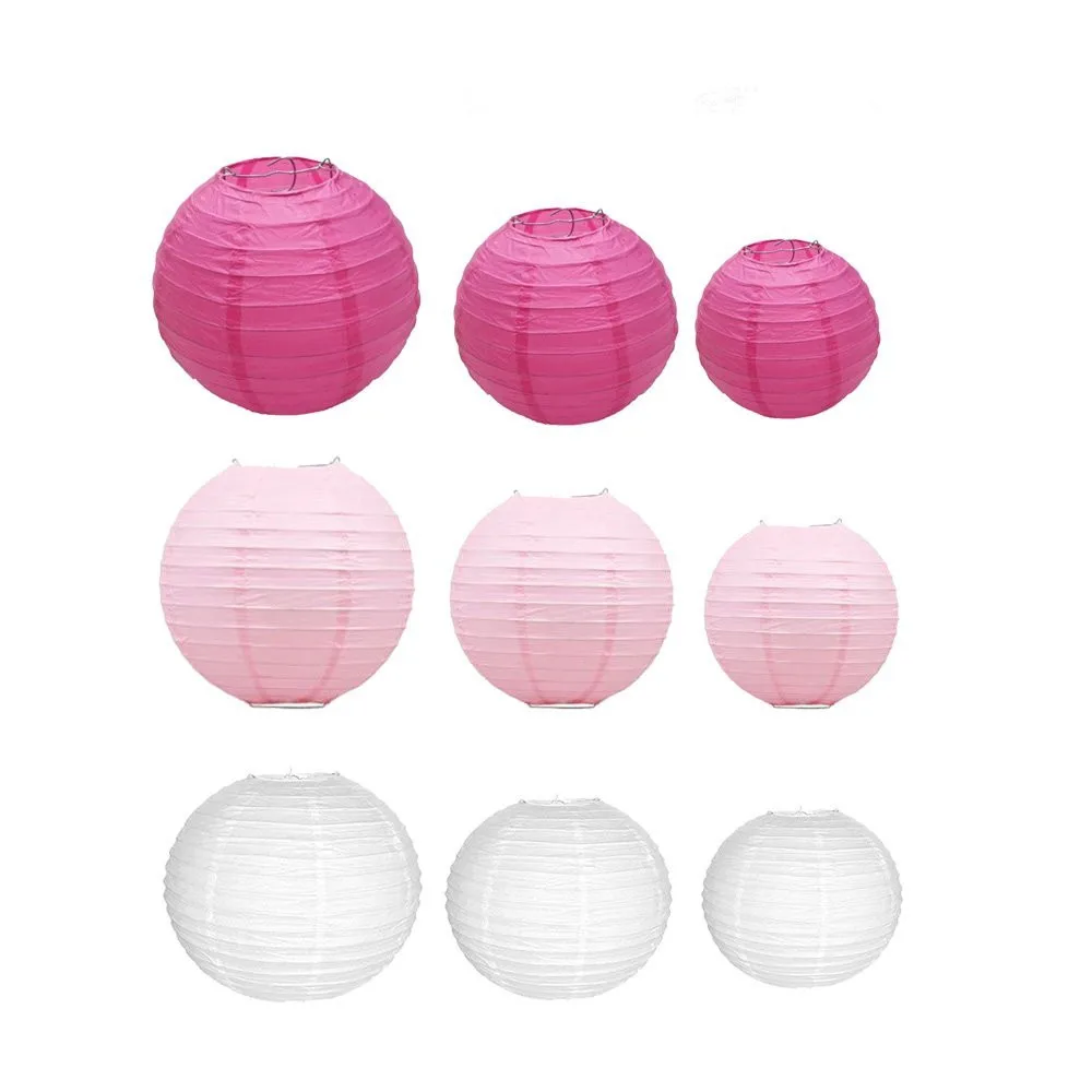 

Rose White Pink Paper Lanterns 12"10" 8"Round lanterns for Wedding Baby Shower Bridal Shower Festival Decorations