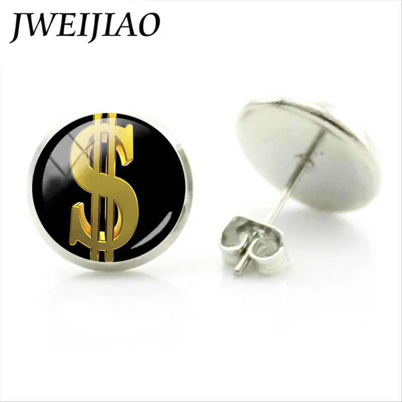 JWEIJIAO доллар знак Серьги гвоздики $ золотого цвета в стиле хип хоп Bling Dollar с