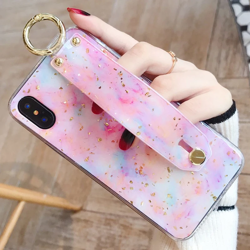 Блестящий ремешок на запястье чехол для телефона iphone x xs max xr 6 6s 7 8 Plus цветной