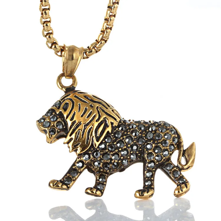 

Finer Hip Hop Lion Pendant Gold Palted Stainless Steel Trendy Arrowhead Rock Punk Necklace Men Cold Weapons Jewelry