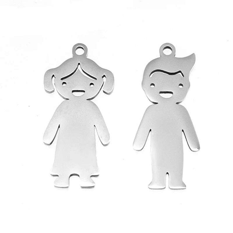 

Charms For Children Stainless Steel Boy Girl Figure Charm Pendants Blank Metal Children Pendant High Polished Wholesale 50pcs