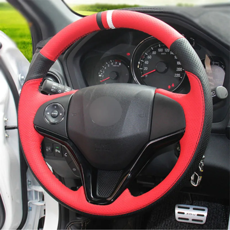 Топ Кожаный Руль ручная строчка на обертывание крышка для Honda Fit городской Джаз 2014