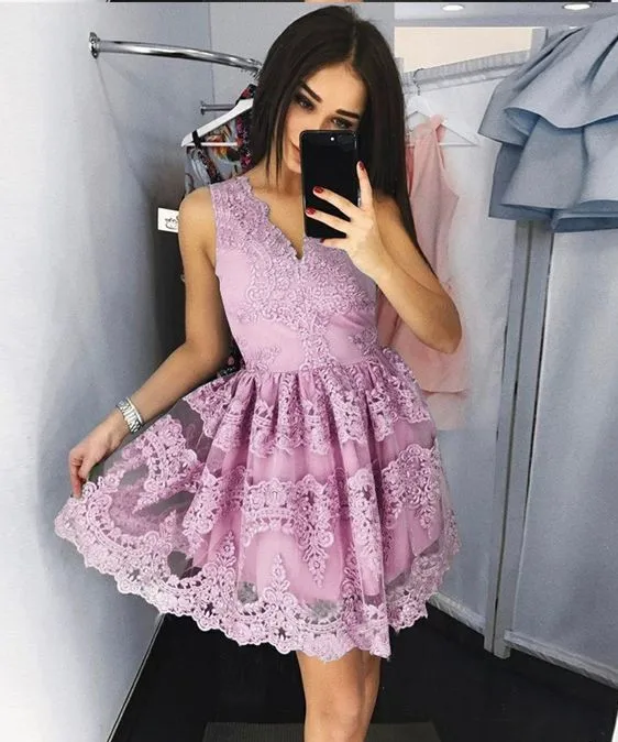 MisShow Dusty Rose кружевные короткие платья с v-образным вырезом для выпускного вечера без рукавов вечерние платья выпускное платье короткое платье
