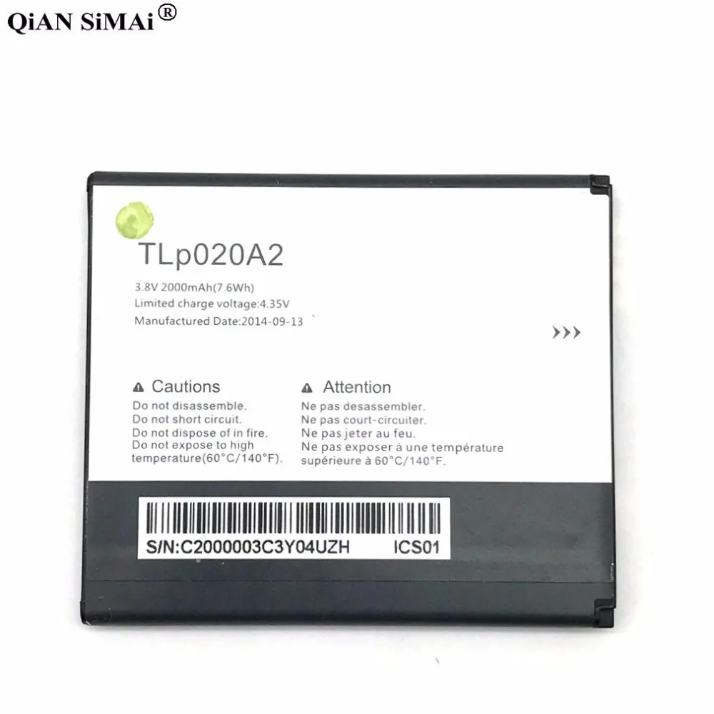 Новый высококачественный аккумулятор TLp020A2 2000 мАч для Alcatel one Touch Pop Star LTE A845L / POP S3