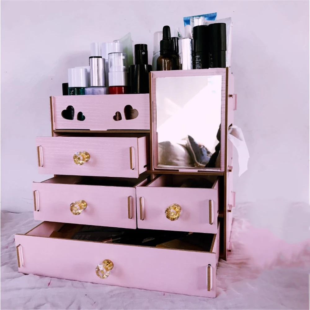 G 1 шт. большая емкость DIY деревянная коробка для хранения макияжа с зеркалом контейнер для ювелирных изделий Органайзер для хранения косметики Органайзер коробка - Цвет: G