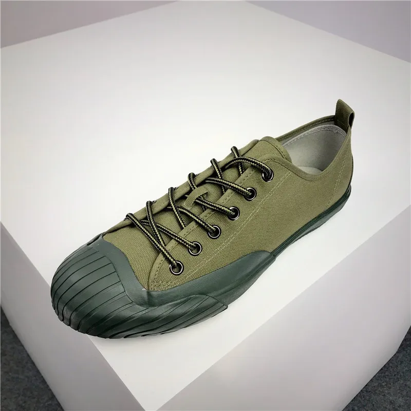 army green Парусиновая обувь; мужские роскошные фирменные дизайнерские винтажные кроссовки на шнуровке с низким берцем; Уличная Повседневная обувь на плоской подошве; армейские рабочие защитные кроссовки - Цвет: army green