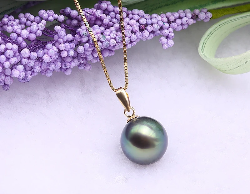 18 К золото 10 0 мм Павлин зеленый Tahitian кулон жемчуг Южное море культивированный