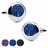 1 pair retail round type copper with enamel carbon fabric shirt jewelry cuff links for men