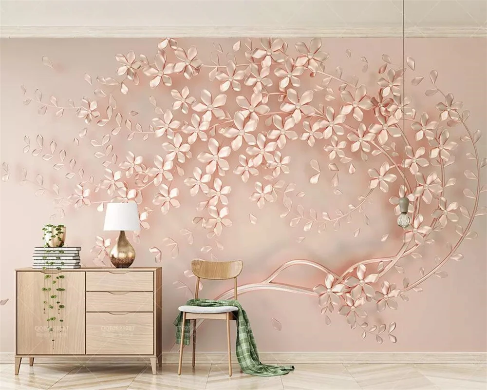 Обои на заказ 3d росписи новые розовые золотые цветы роскошные элегантные стерео
