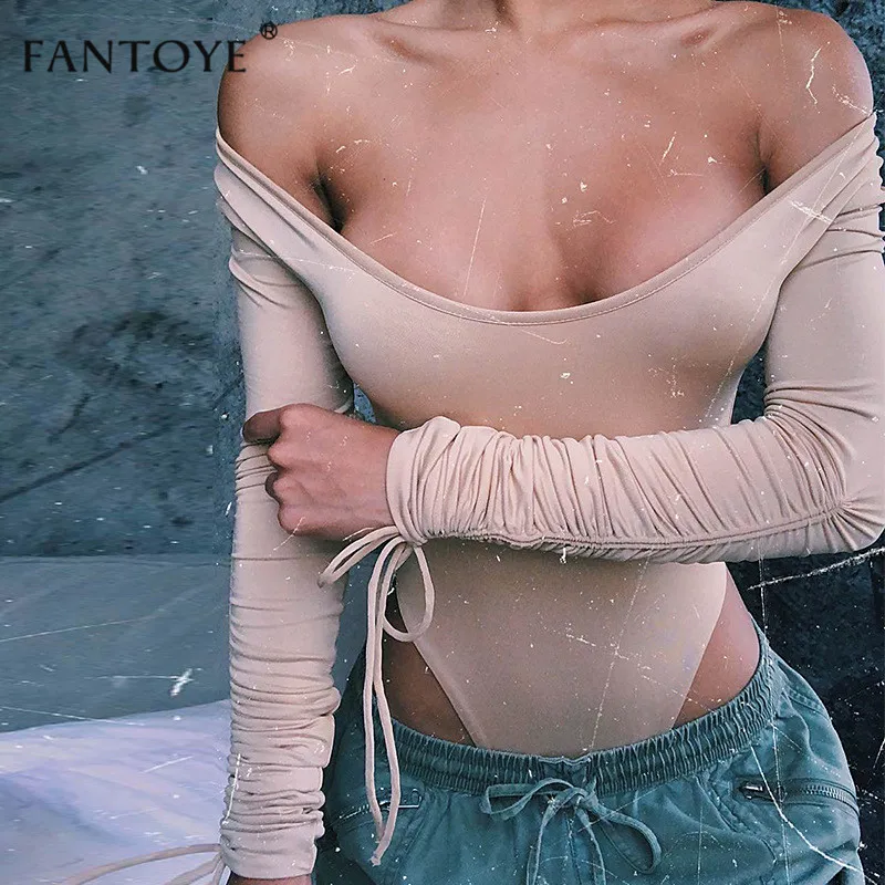 Женское Плиссированное боди Fantoye повседневный Топ с длинным рукавом и круглым