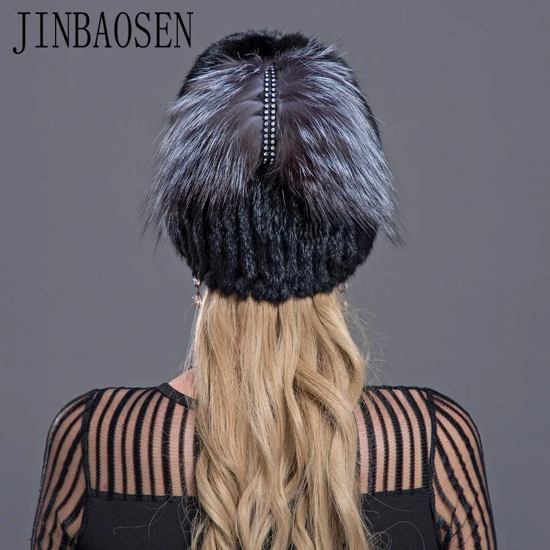 JINBAOSEN русская модная шапка Лыжная шапка норковая шапка норка, лиса в сочетании с мехом вязаный шерстяной Комплект зимний женский мех