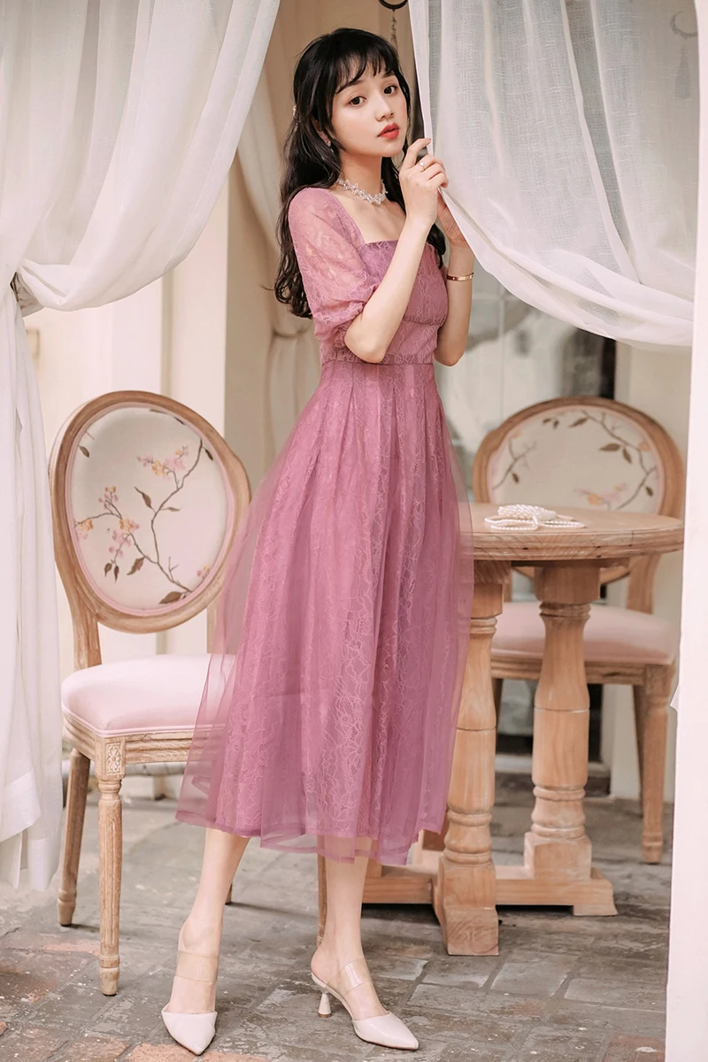 2019 Новая мода женские платья в ретро-стиле с квадратным воротником узкого кроя