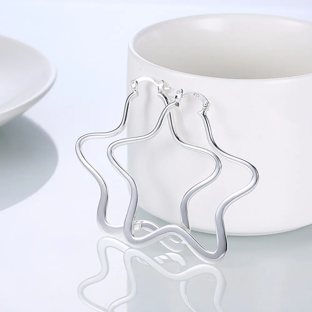 Классический серебристый Цвет большая звезда пентаграмма креольский Серьги