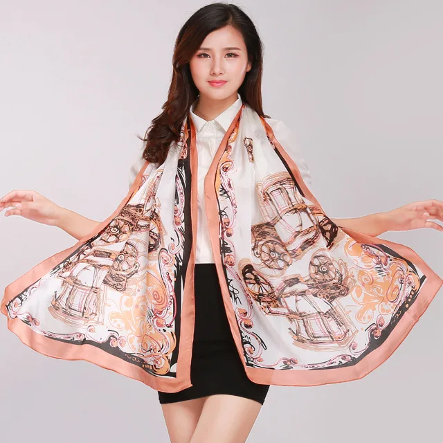 2018 new Women Winter Long Scarf Shawl Spring Autumn Female Blue Silk Scarves Printed Summer 100% Mulberry Beach Cover-ups | Аксессуары