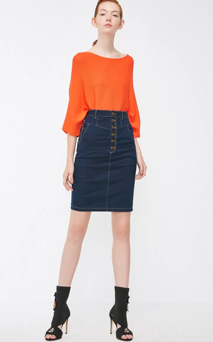 Vero Moda Новая женская OL Стиль Slim Fit вареная джинсовая юбка с высокой талией | 318437502