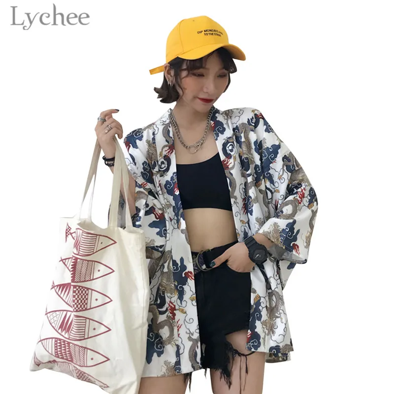 Кардиган Lychee Dragon японское кимоно с длинным рукавом и V-образным вырезом женские
