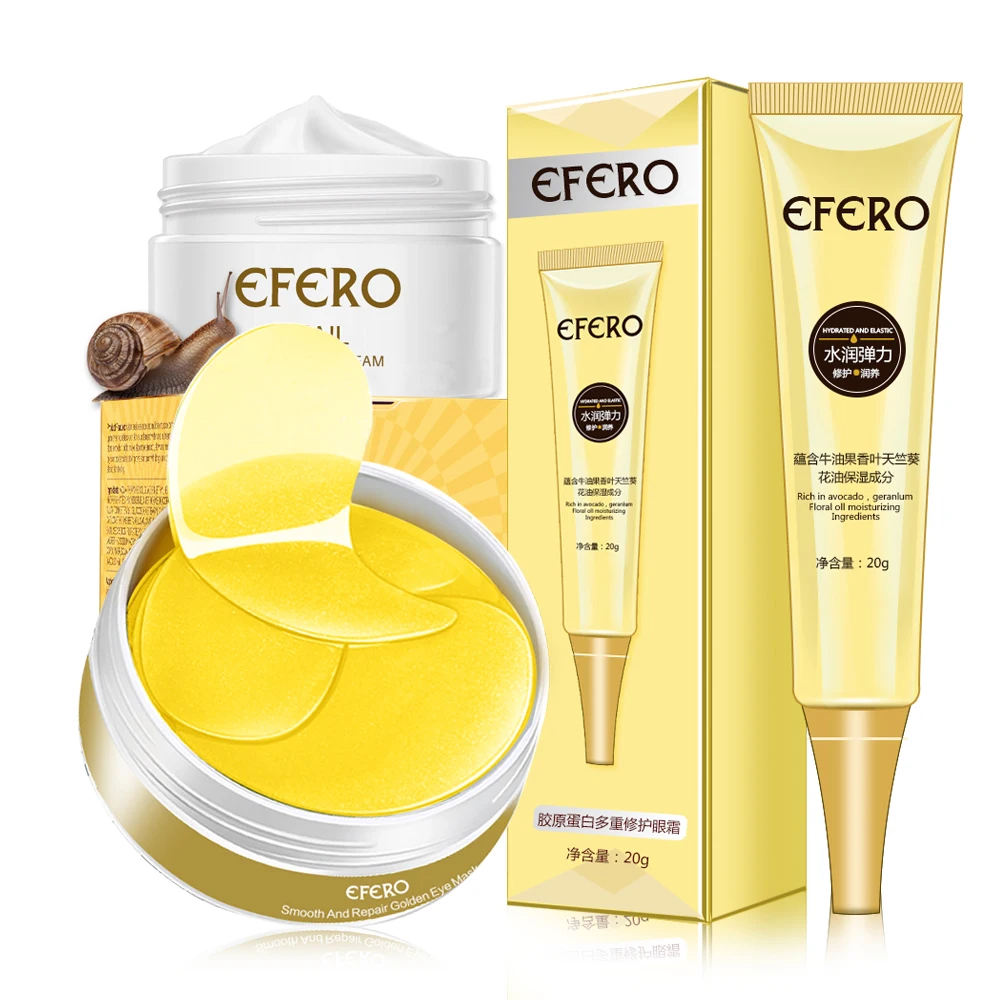 EFERO крем для лица, 3 шт., улиточный крем, крем для глаз, патчи для глаз, набор для ухода за кожей, коллагеновая маска для глаз, увлажняющий отбеливающий крем, набор, дневной крем