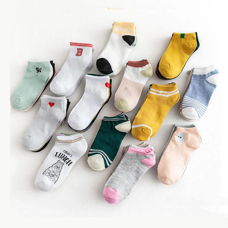 Носки невидимки женские хлопковые однотонные с сердечками 5 пар|Носки| |