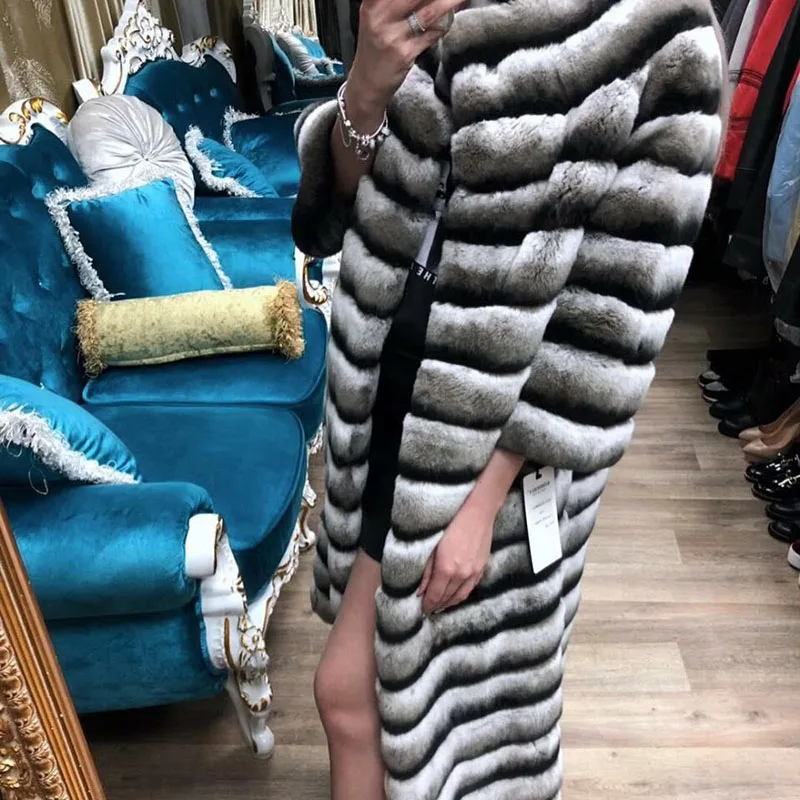 

Tatyana Furclub Real Fur Coat Women Winter Genuine Rex Rabbit Fur Jacket Long 120CM Outerwear Plus Size Thick Warm Fashion Coats