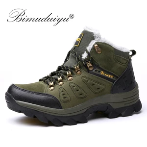 Мужские зимние ботинки BIMUDUIYU, теплые кроссовки на шнуровке, плюшевые зимние ботинки, повседневные ботильоны, Нескользящие зимние кроссовки, мужская хлопковая обувь