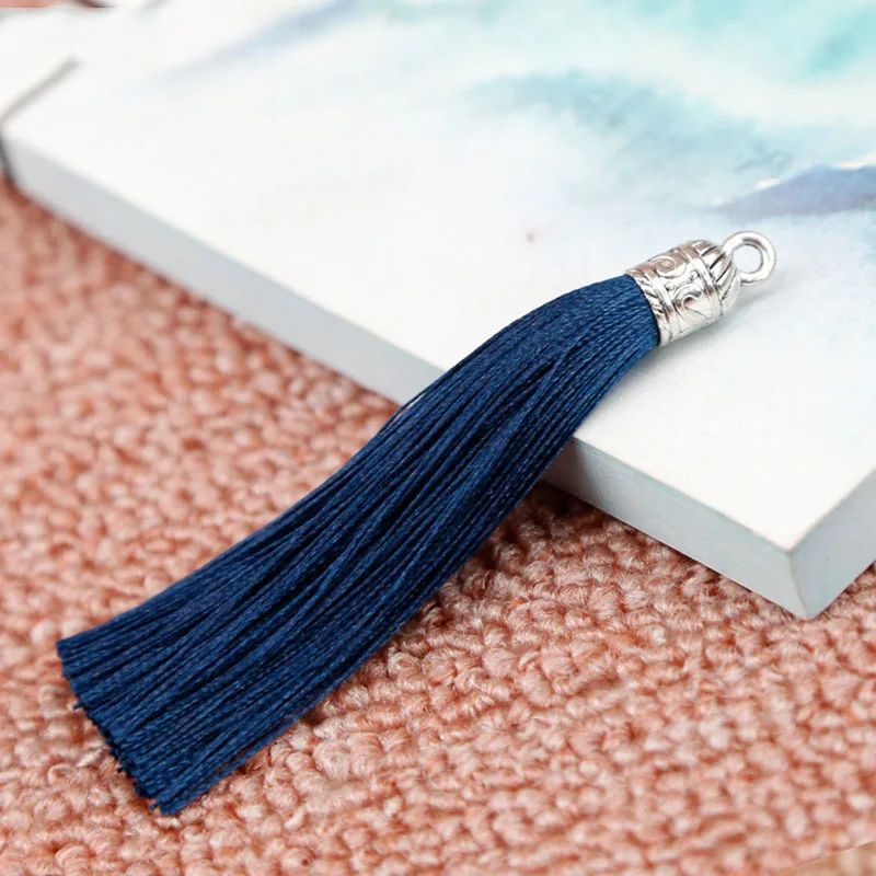 navy blue 10 шт. 9 см длинные шелковые шнуры с кисточками и металлическими колпачками для сережек Подвески с кисточками подходят для изготовления ювелирных изделий своими руками - Цвет: navy blue