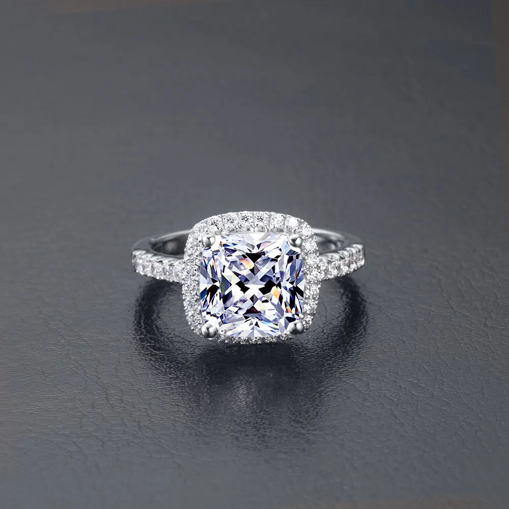 

3CT Genuine Silver Wholesale Luxury Quality Halo Style 18K White Gold Plated 925 Silver Wedding Cushion Simulate Diamond Jewelry