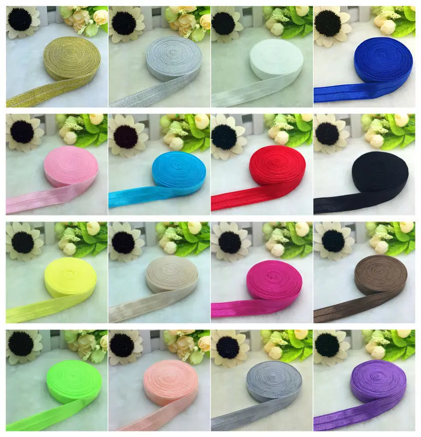 

free shipping 15mm(5/8'') for hair tie making foe band fold over elastic ribbon 50 yard/lot handmade webbing solid color AC2354