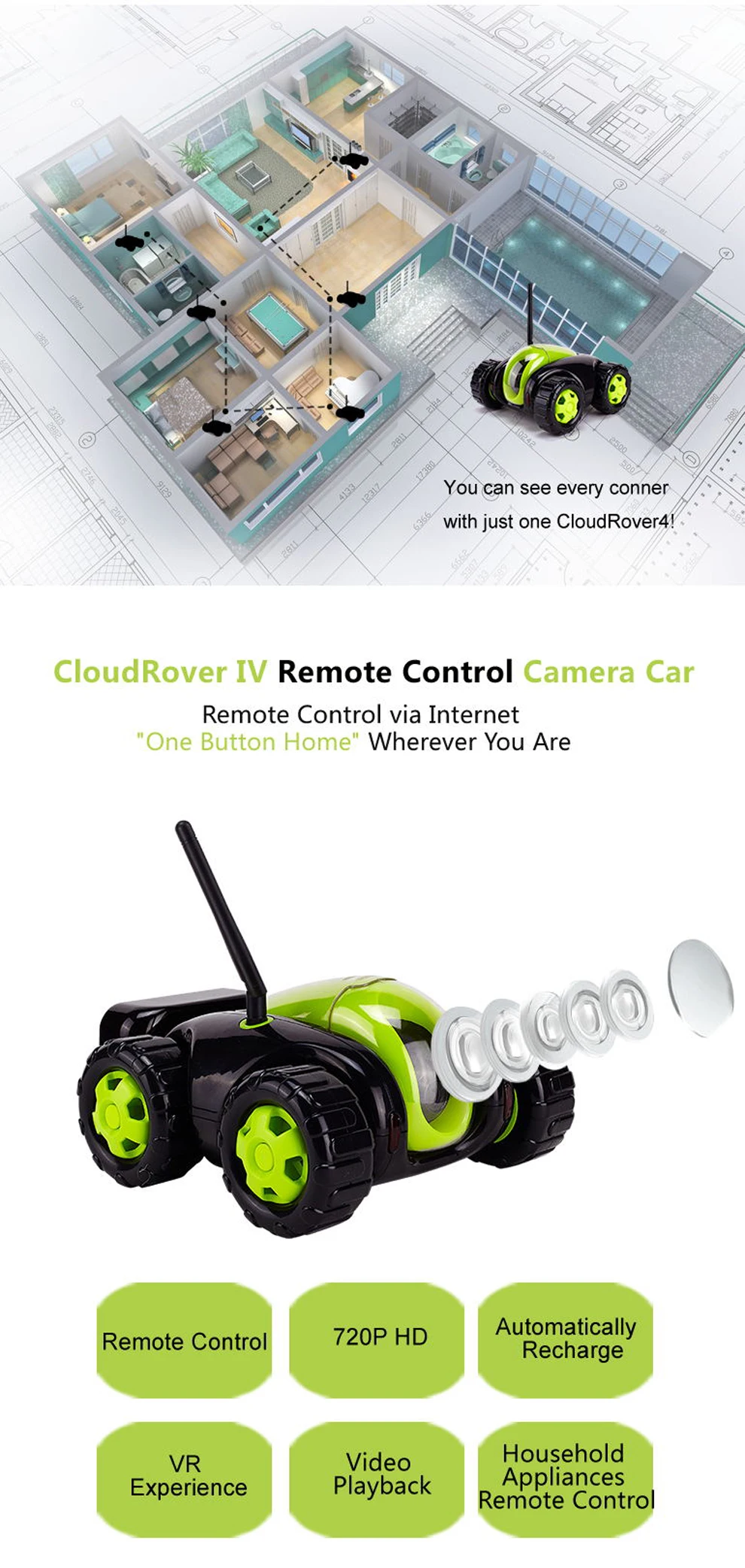 Радиоуправляемая машина 77899 Wifi шпионские машины IP камера Cloud Rover IV воспроизведение видео бытовая техника ИК танки на дистанционном управлении одна кнопка Home