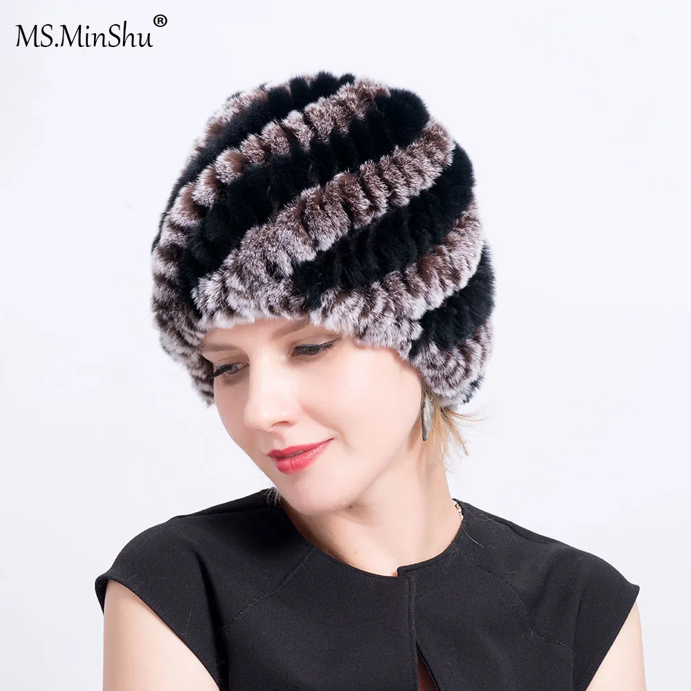 Женская зимняя шапка Ms.MinShu из натурального меха кролика Рекс теплая женская
