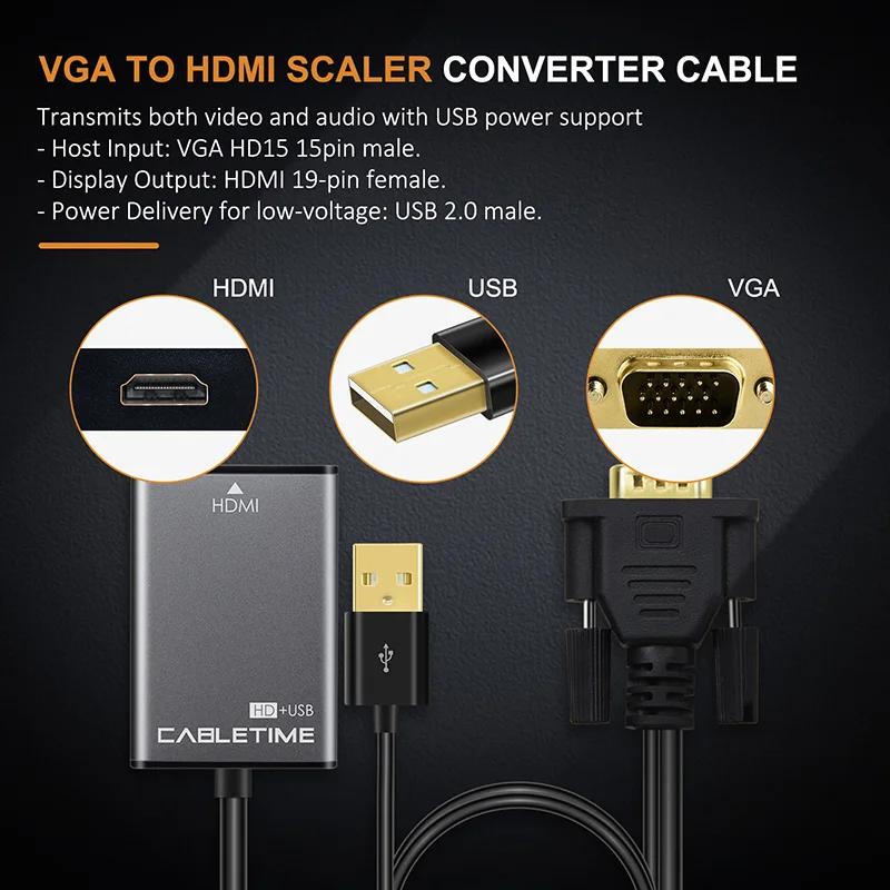 Адаптер vgatetime VGA HDMI с USB кабелем питания адаптер Vga M F 1080P 60 Гц для MacBook HDTV проектора