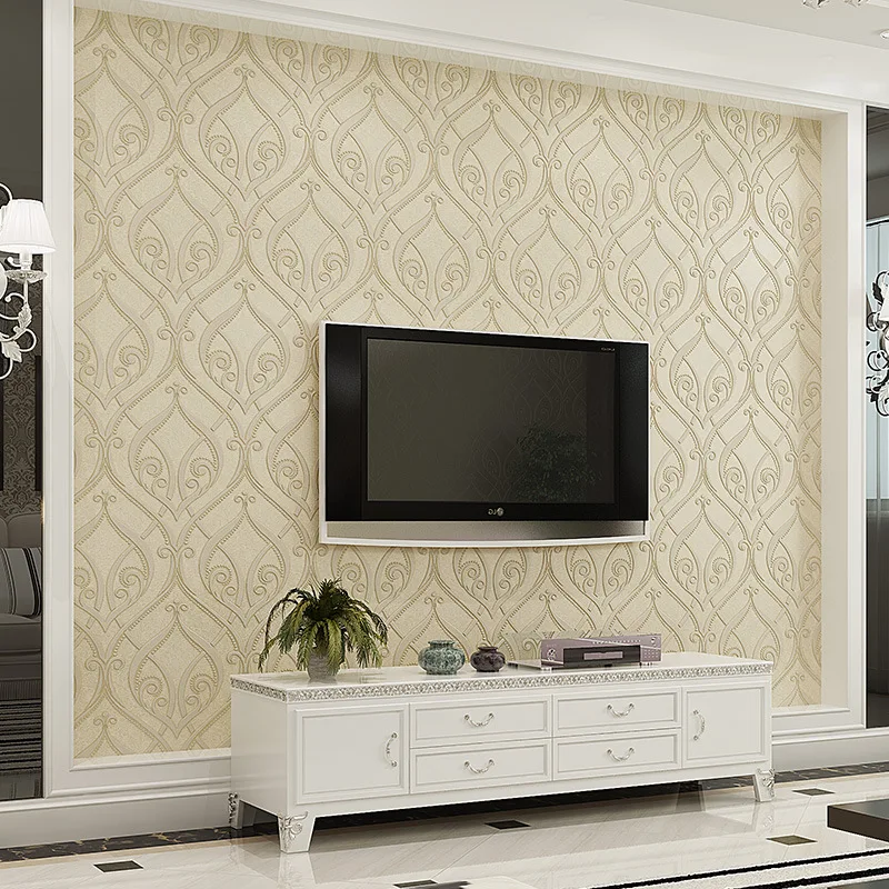 

3D non-woven wallpaper flocking European style flower roll Teng bedroom wallpaper the living room TV backdrop package