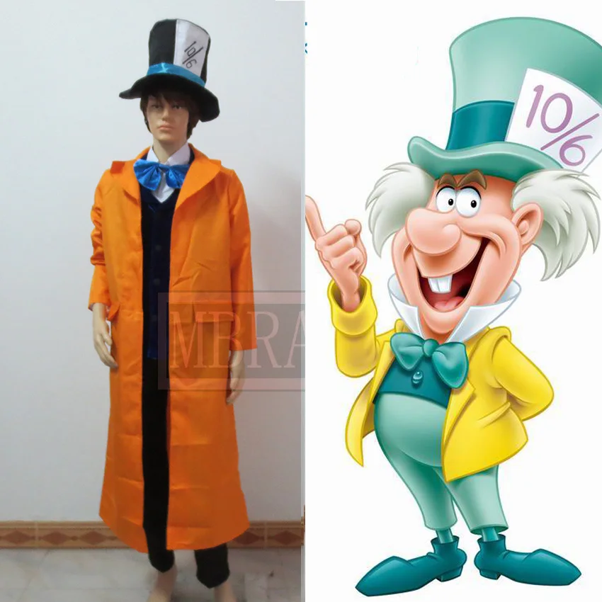 Подгонянный Алиса в стране чудес Mad Hatter косплей костюм весь комплект