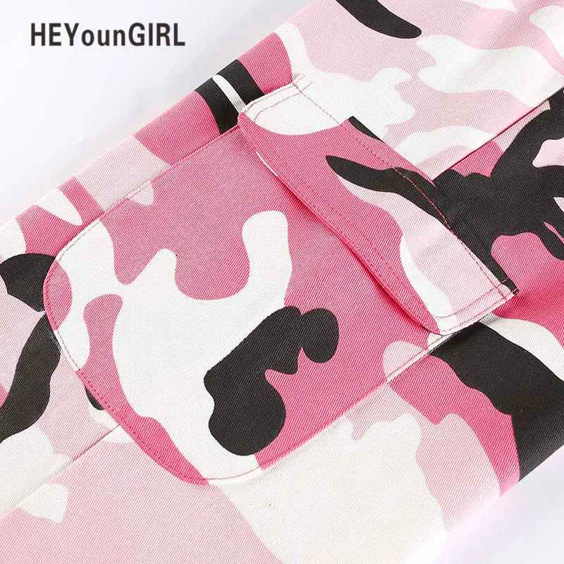HeyounGIRL женские камуфляжные штаны повседневные розовые камуфляжные штаны модные серые оранжевые камуфляжные штаны с высокой талией свободные Дамские Брюки