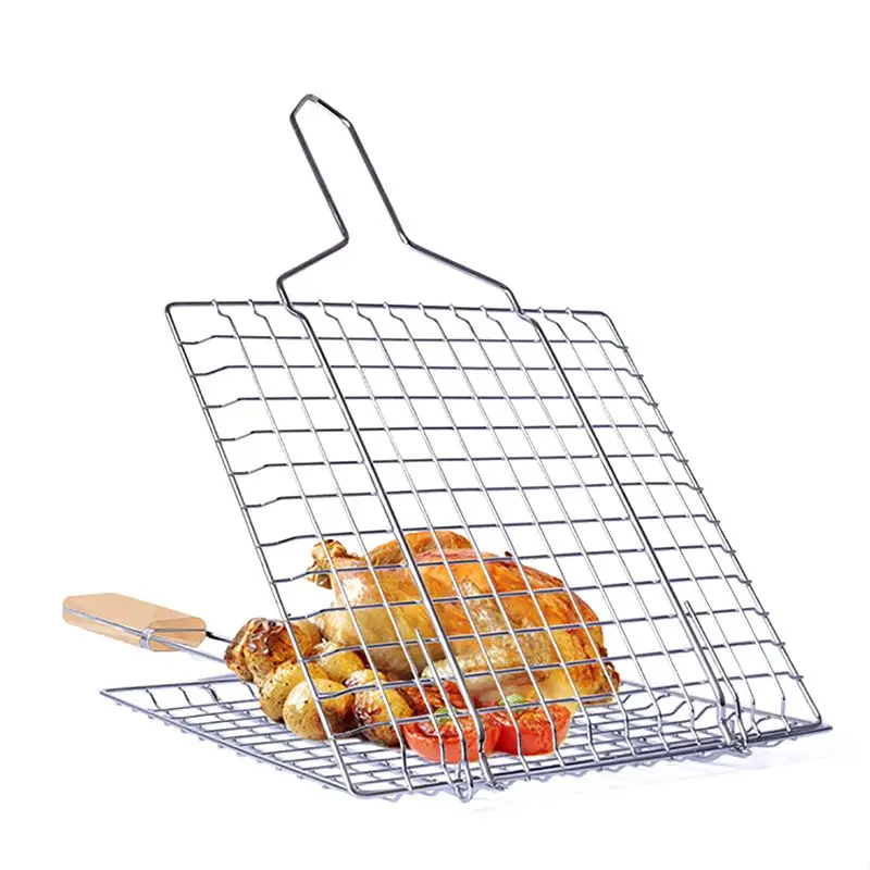 

Grill Basket durable non-toxic Folding Dual Fish Hamburger Clip Folder Clamp BBQ Roasting Grilling Net Picnic Tool