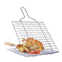 grill basket durable non toxic folding dual fish hamburger clip folder clamp bbq roasting grilling net picnic tool