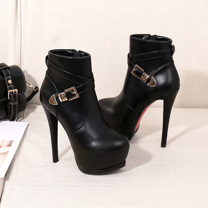 Spring Women's Fashion Boots Retro Ankle Shoes Round Toe High Heels Pumps Zipper Short Plush Lining OULYYYOGO | Обувь