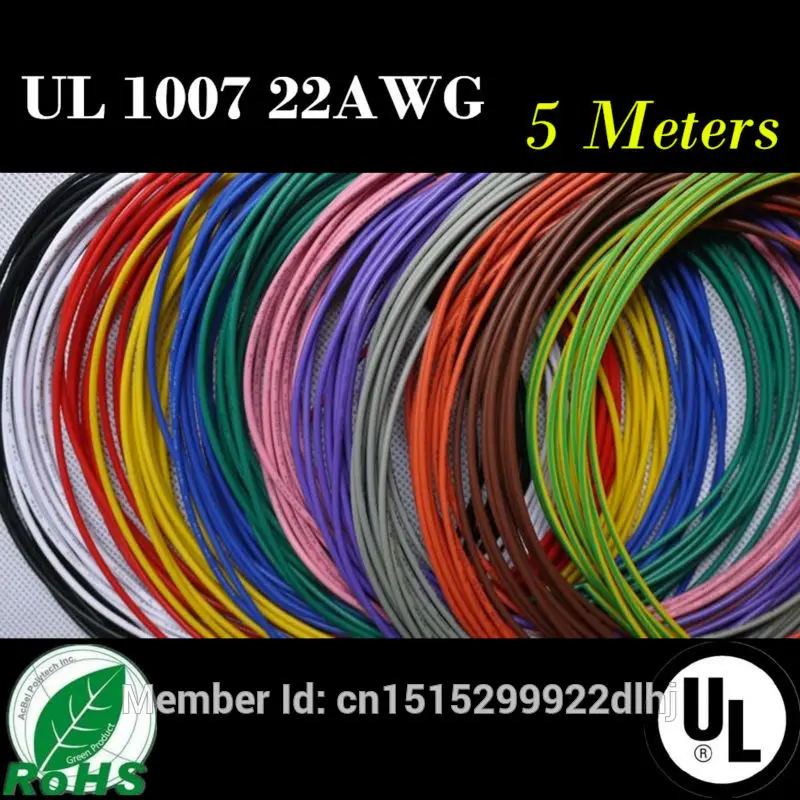 22 AWG 5M 16 4 FT гибкий многожильный 10 Цвета UL 1007 Диаметр 1 6 мм электронный провод