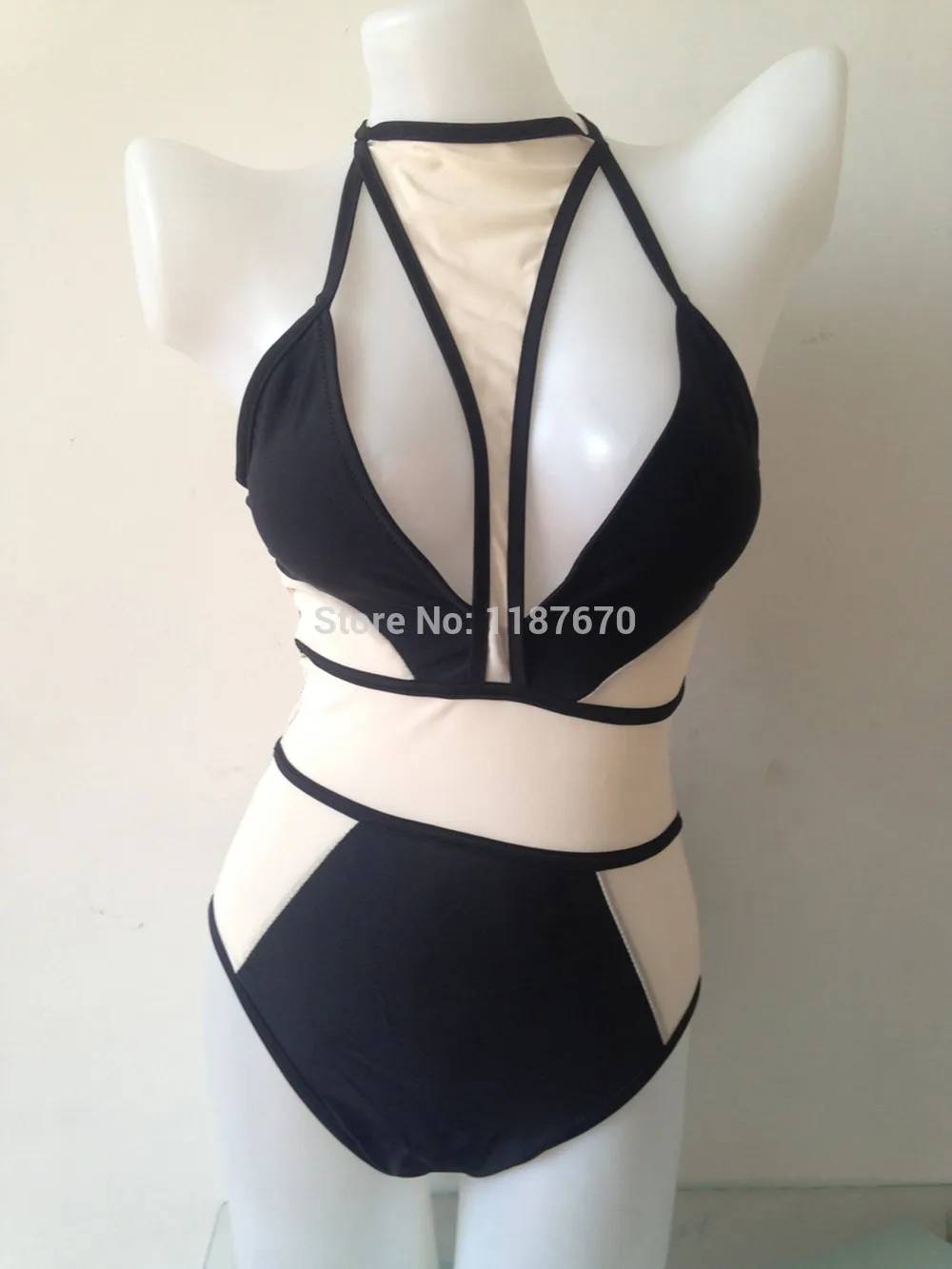 2018 черный телесный сетчатый прозрачный купальник Женский винтажный слитный с