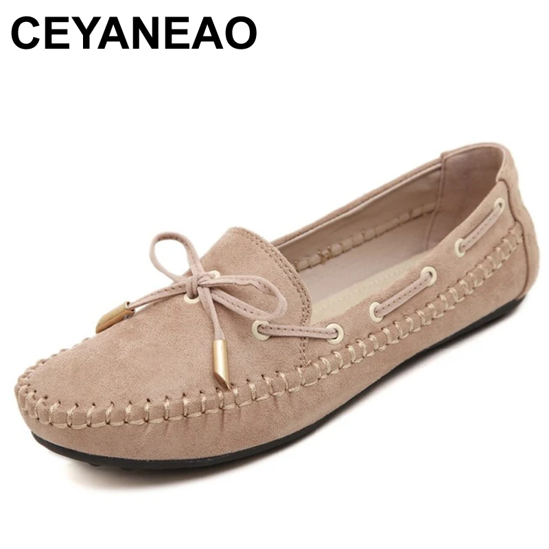 

CEYANEAO 2019 Newest Bowtie PU Round Toe Women Loafers Driving Casual Ballet Flats Peas Shoes E1820