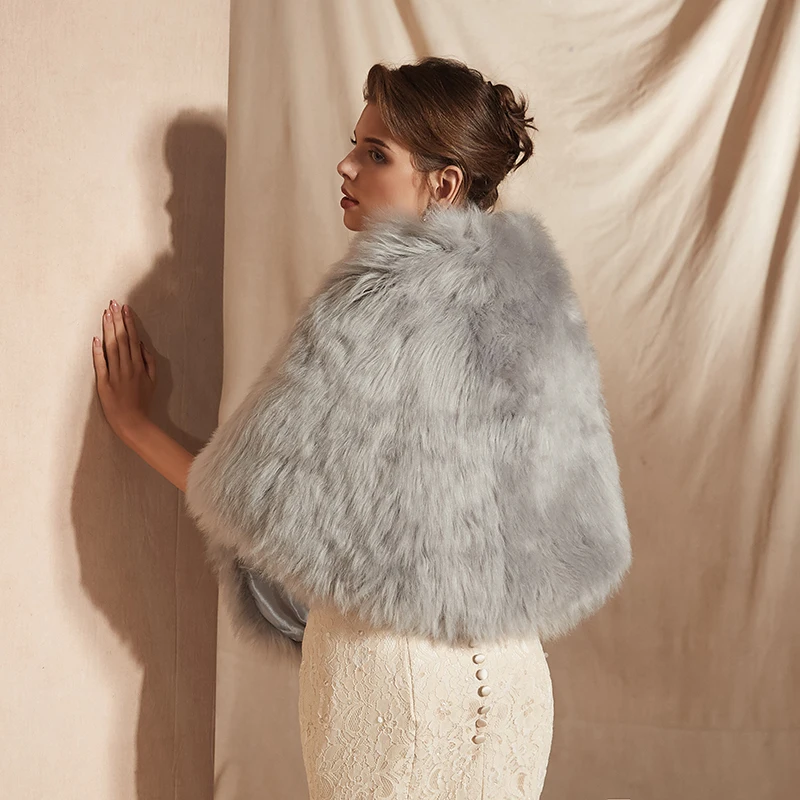 JaneVini Fashion Gray Shrug Bridal Faux Fur Shawls and Wraps Women Bolero Winter Warm Cloak Jackets for Prom Party Casaco Noiva | Свадьбы и