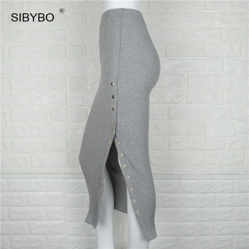 SIBYBO, зимние, винтажные, черные, вязаные, Облегающие юбки, женские, элегантные, с разрезом по бокам, однобортные, вечерние, Клубные, длинные, юбка-карандаш, Saia