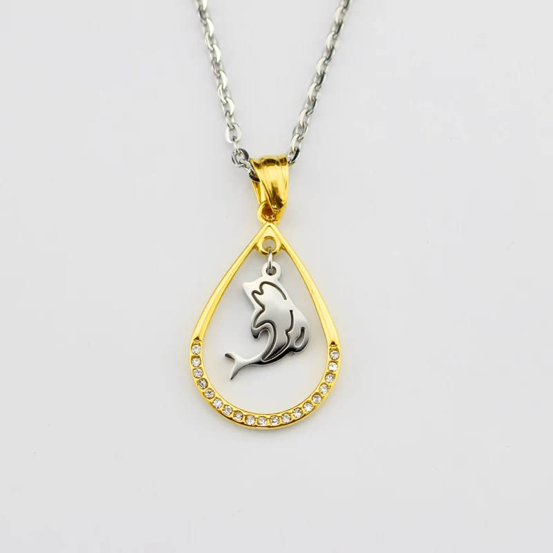 Lostpiece 2017 New Women's Stainless Steel Zircon Animal Dolphin Pendant Necklace Jewelry Wholesale Gold-Silver Tone LYPP048 | Украшения