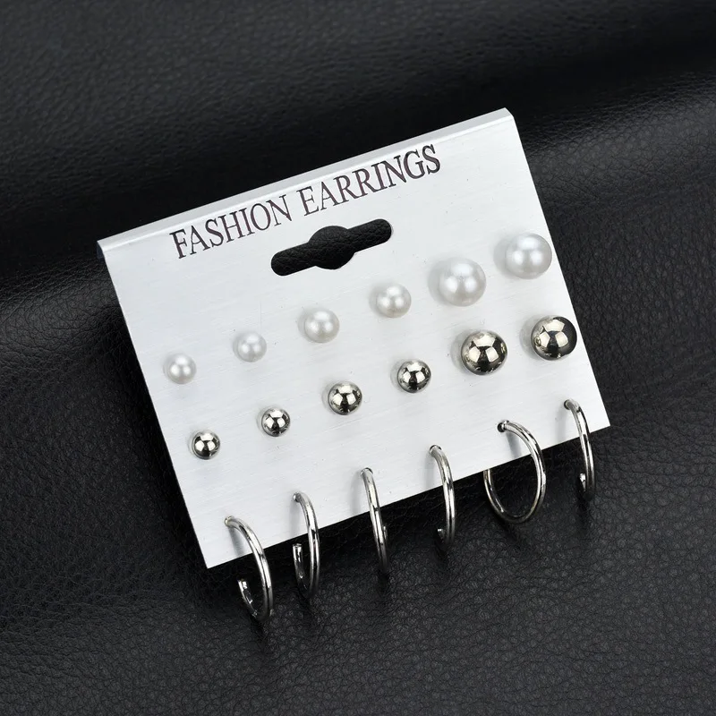 9 Pairs/Set Fashion Stud Earring Set Mix Women Gold Color Metal Round Ball Simulated Pearl Circle Brincos 2018 NEW | Украшения и