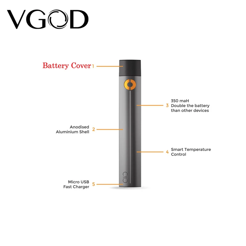 Оригинальный VGOD Clic Vapor аккумулятор система перезаряжаемый 350 мАч контроль