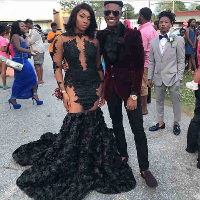 Длинные Выпускные платья иллюзионные сексуальные кружевные с длинным рукавом